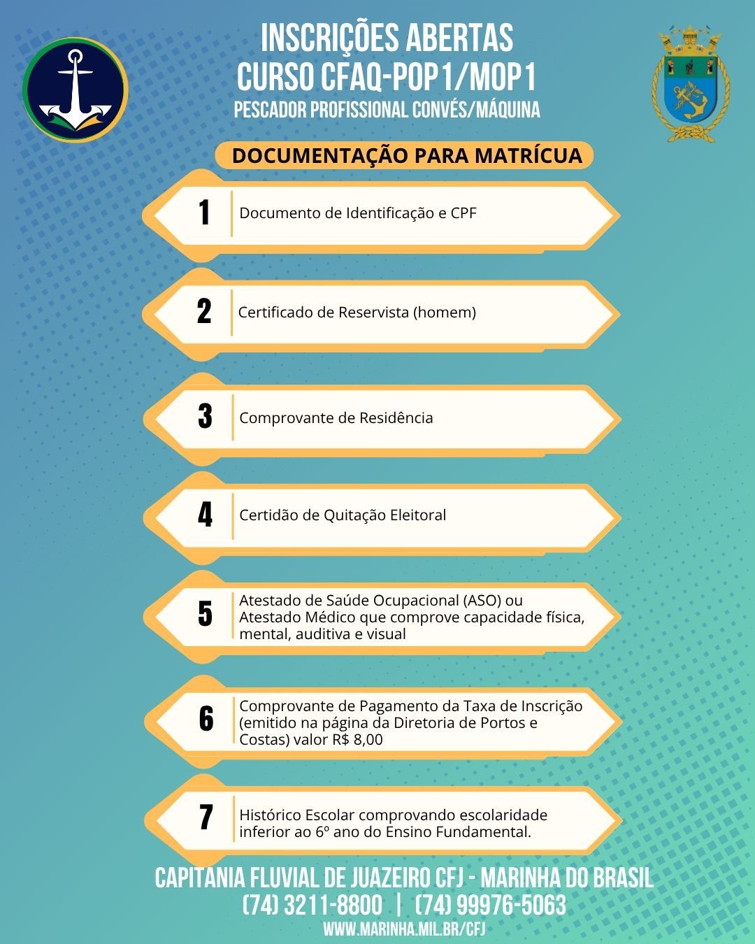 Capitania Fluvial de Juazeiro abre inscrições para curso de formação de aquaviários