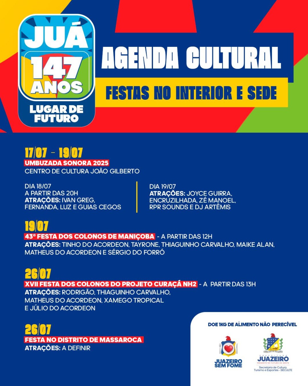 Juazeiro 147 anos – Cultura: Aniversário da cidade conta com agenda cultural na sede e no interior até o fim de julho