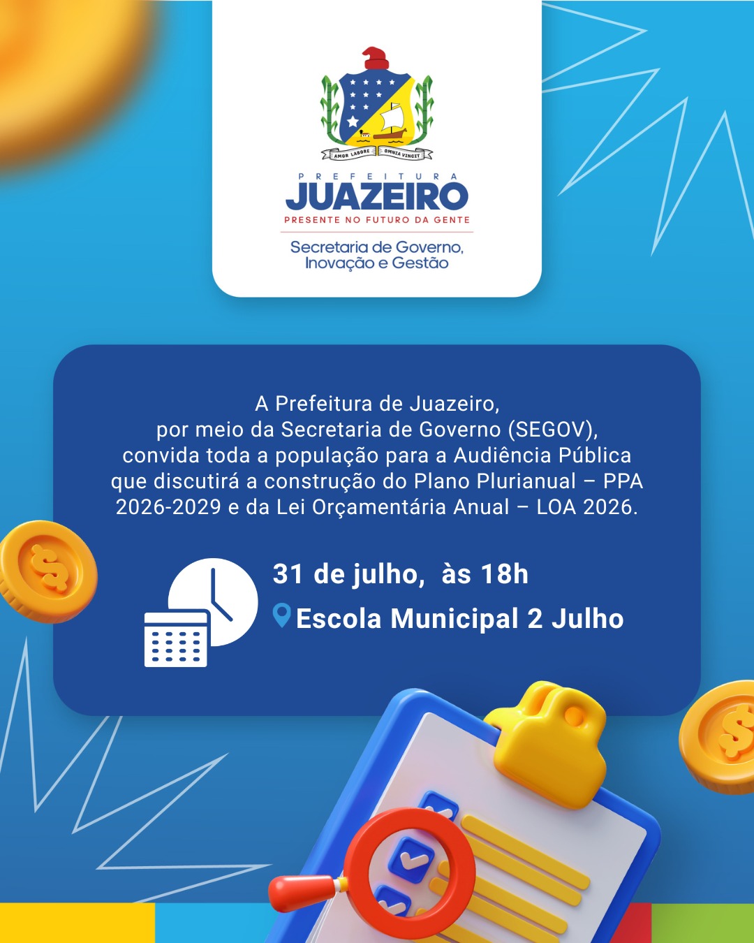 Juazeiro leva discussão sobre LOA e PPA para os distritos: primeira audiência será em Maniçoba