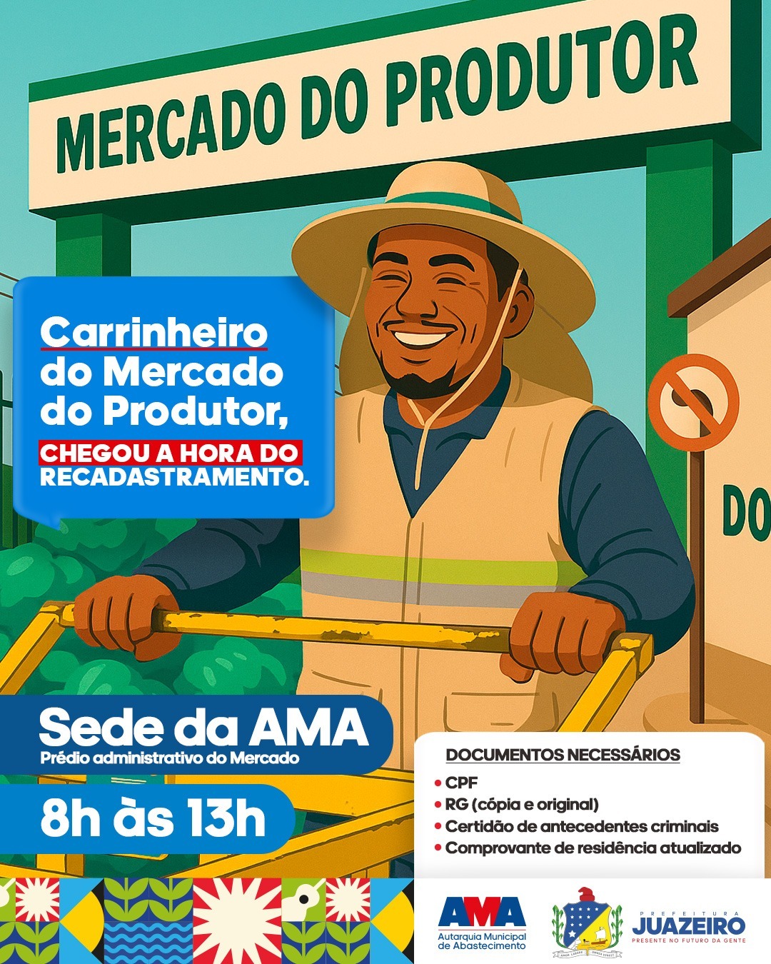 AMA convoca carrinheiros do Mercado do Produtor de Juazeiro para recadastramento obrigatório; veja o que é preciso levar