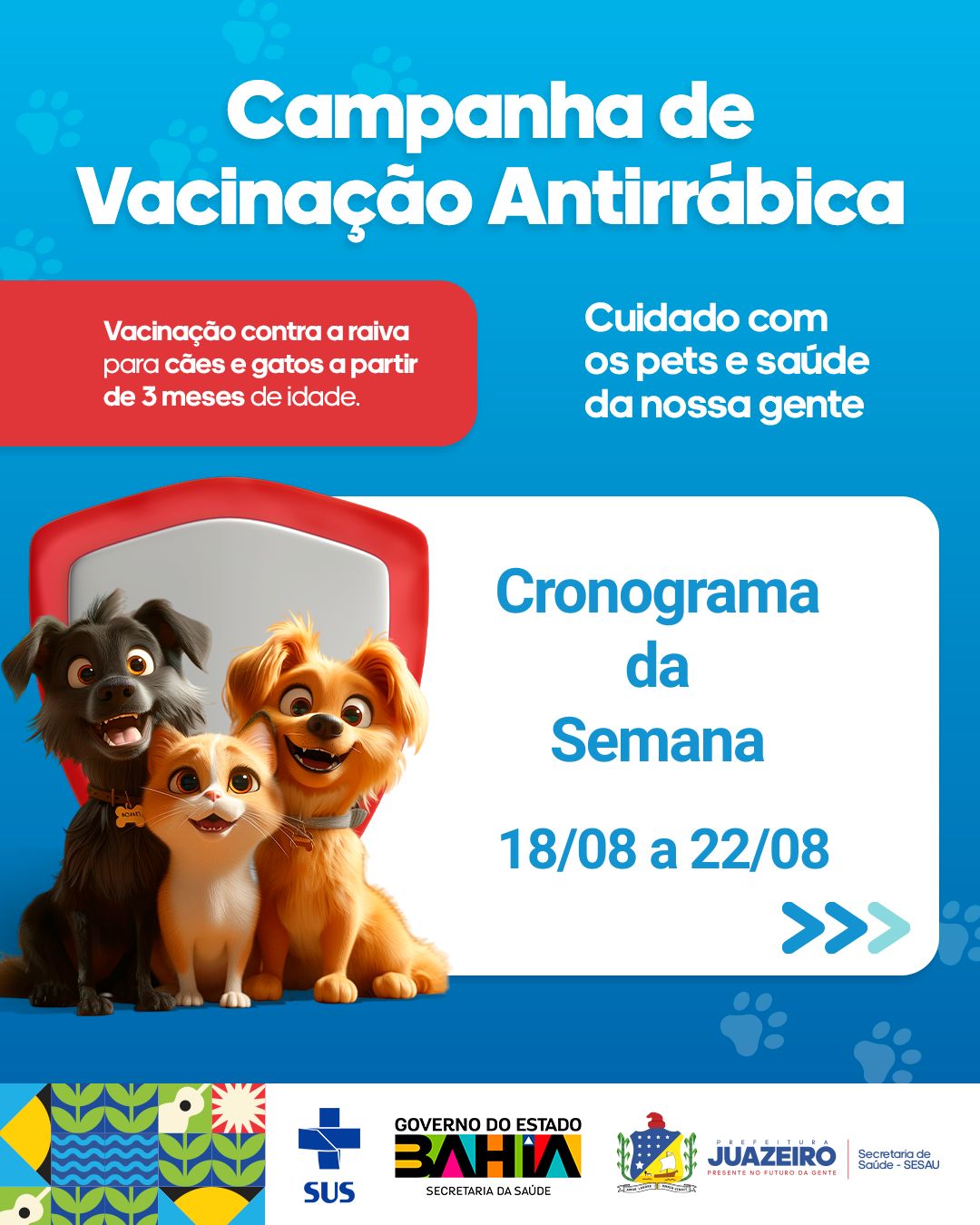Secretaria de Saúde inicia Campanha de Vacinação Antirrábica nesta segunda-feira (18) em Juazeiro