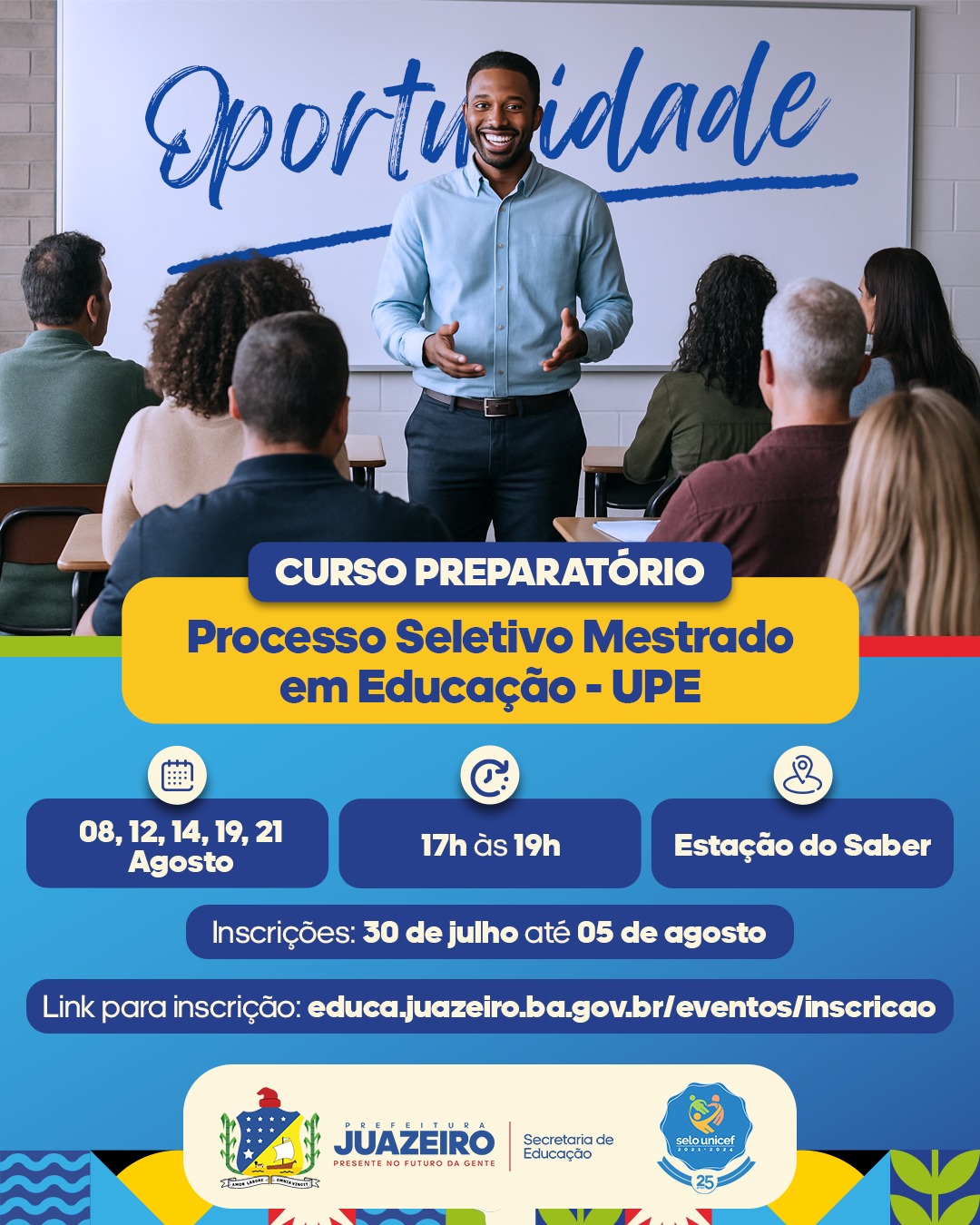 Professores da rede municipal de Juazeiro podem se inscrever em curso preparatório para o processo seletivo do Mestrado em Educação da UPE