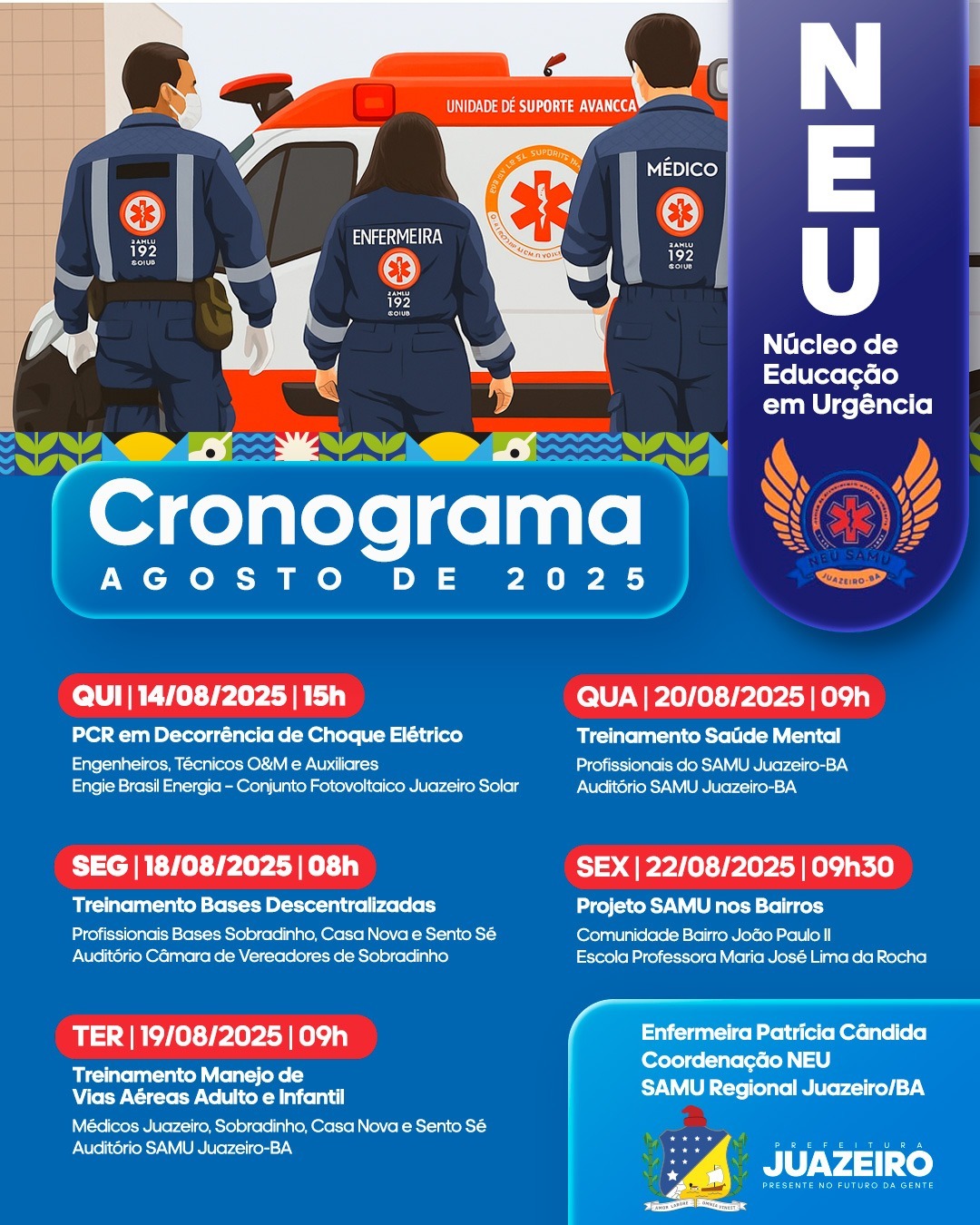 Secretaria de Saúde de Juazeiro celebra 21 anos do SAMU com programação especial de capacitação regional