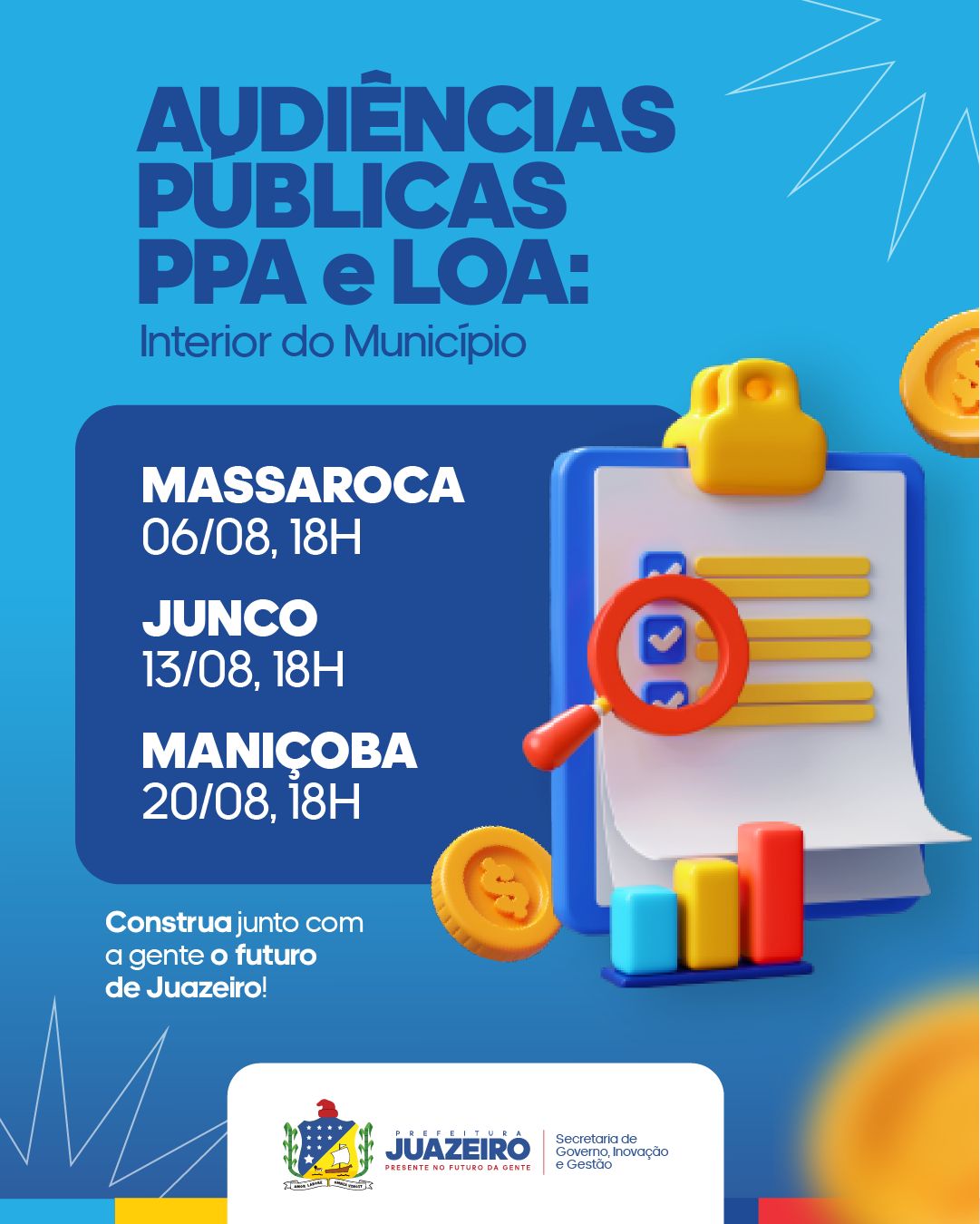 Prefeitura realiza audiência do PPA e LOA hoje (13) no distrito de Junco para ouvir a população