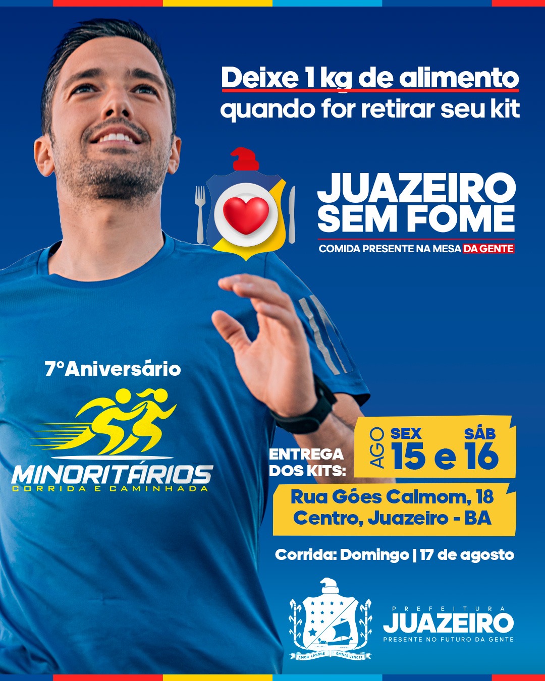 Programa Juazeiro Sem Fome apoia a Corrida de 7 anos do Grupo Minoritários com ação solidária de entrega de alimentos