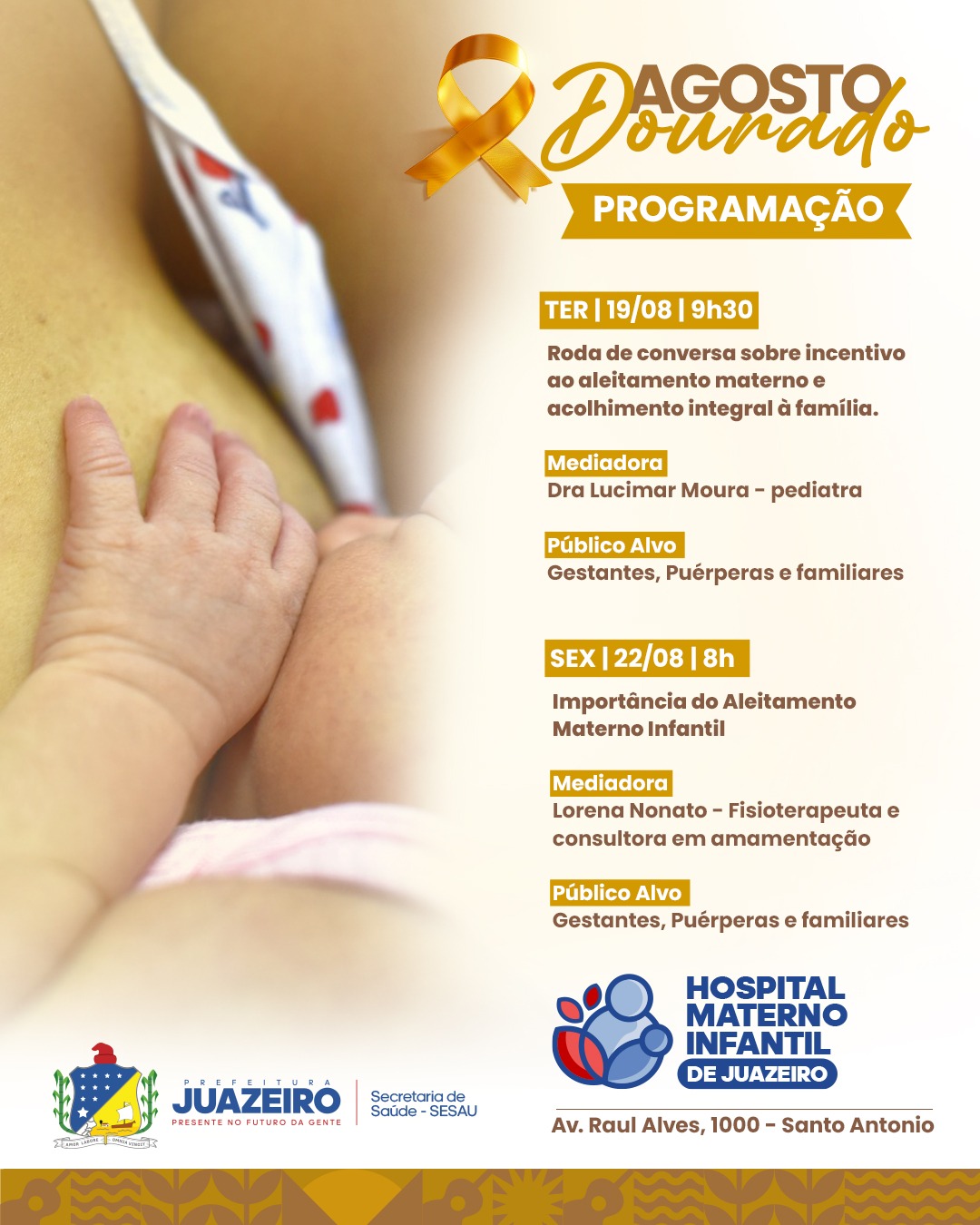 Hospital Materno Infantil de Juazeiro realiza programação alusiva à campanha Agosto Dourado nesta terça-feira (19)