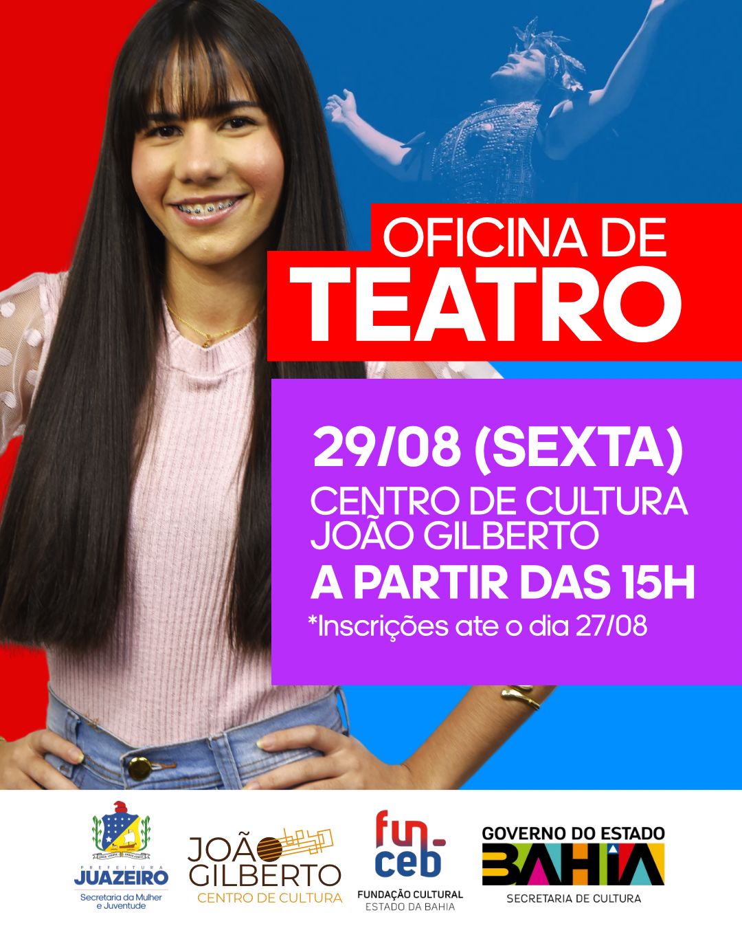 Prefeitura de Juazeiro abre inscrições para oficinas gratuitas de teatro e dança moderna integrando o mês Agosto da Juventude