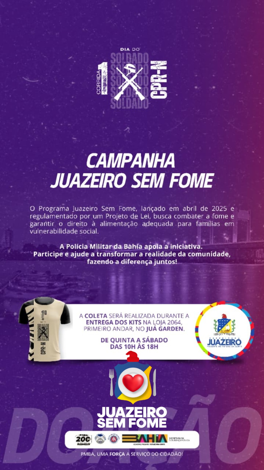 Corrente do bem: Juazeiro Sem Fome apoia a 1ª Corrida CPR-N com arrecadação de alimentos