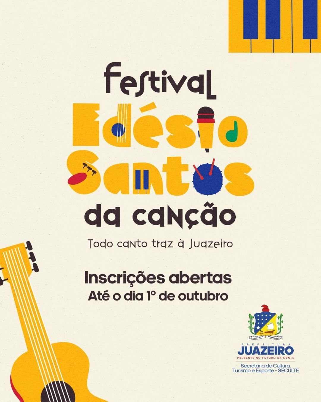 Inscrições abertas para a 27ª edição do Festival Edésio Santos da Canção em Juazeiro, que este ano homenageia João Gilberto