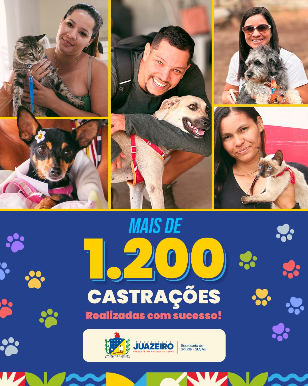 Juazeiro conclui ação inédita com mais de 1.200 castrações e microchipagens gratuitas de cães e gatos