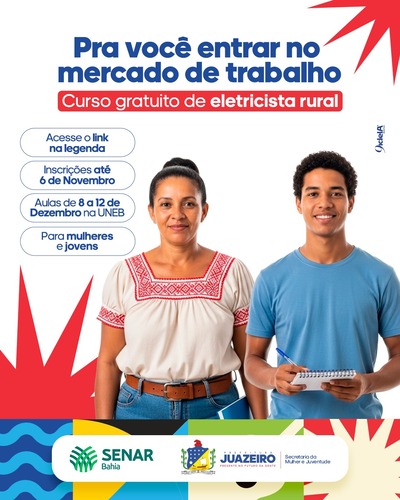 Oportunidade: Prefeitura de Juazeiro abre inscrições para o Curso de Eletricista Rural com foco em mulheres e jovens