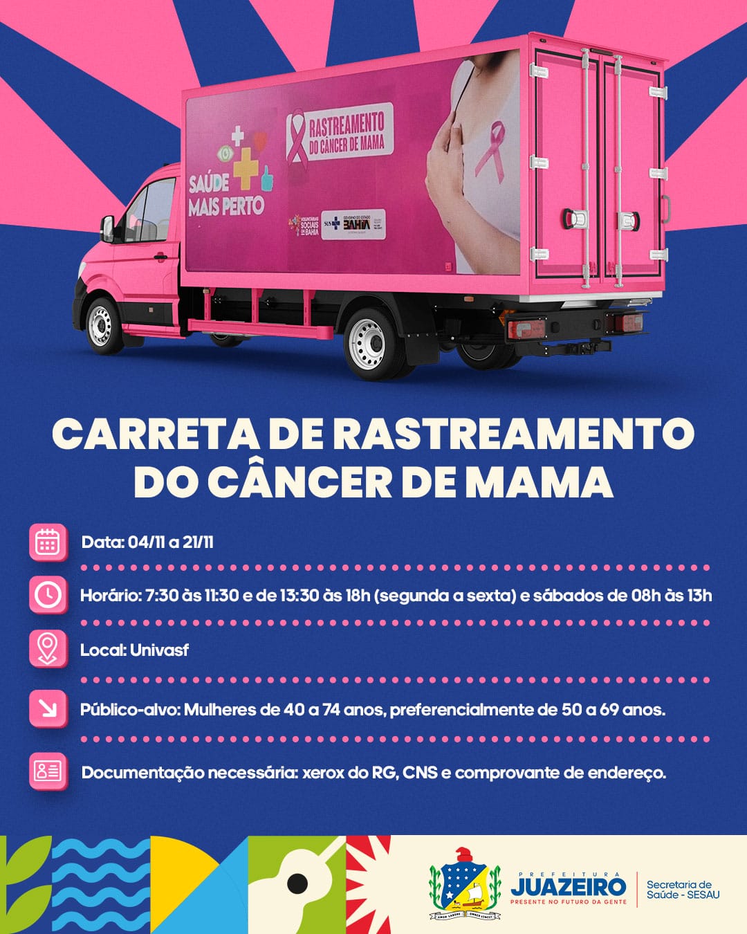 Juazeiro recebe Carreta de Rastreamento do Câncer de Mama com mais de 2 mil exames gratuitos