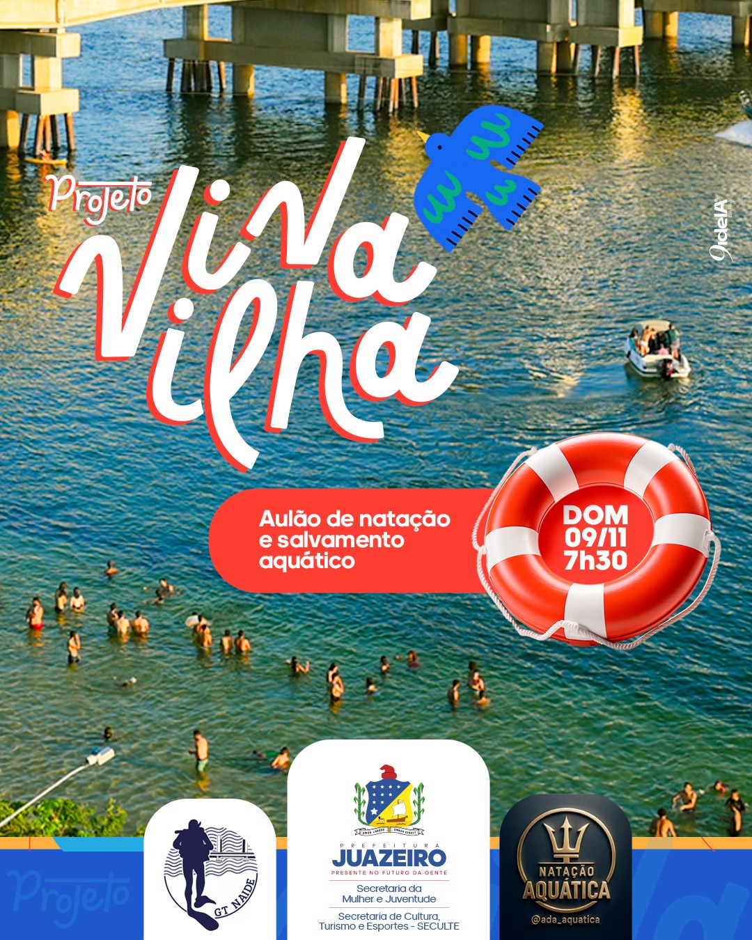 Prefeitura de Juazeiro abre inscrições para aulão gratuito de natação e salvamento aquático através do Projeto Viva Ilha