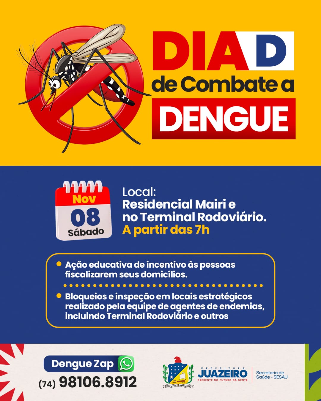 Juazeiro realiza Dia D de Combate à Dengue neste sábado (8)