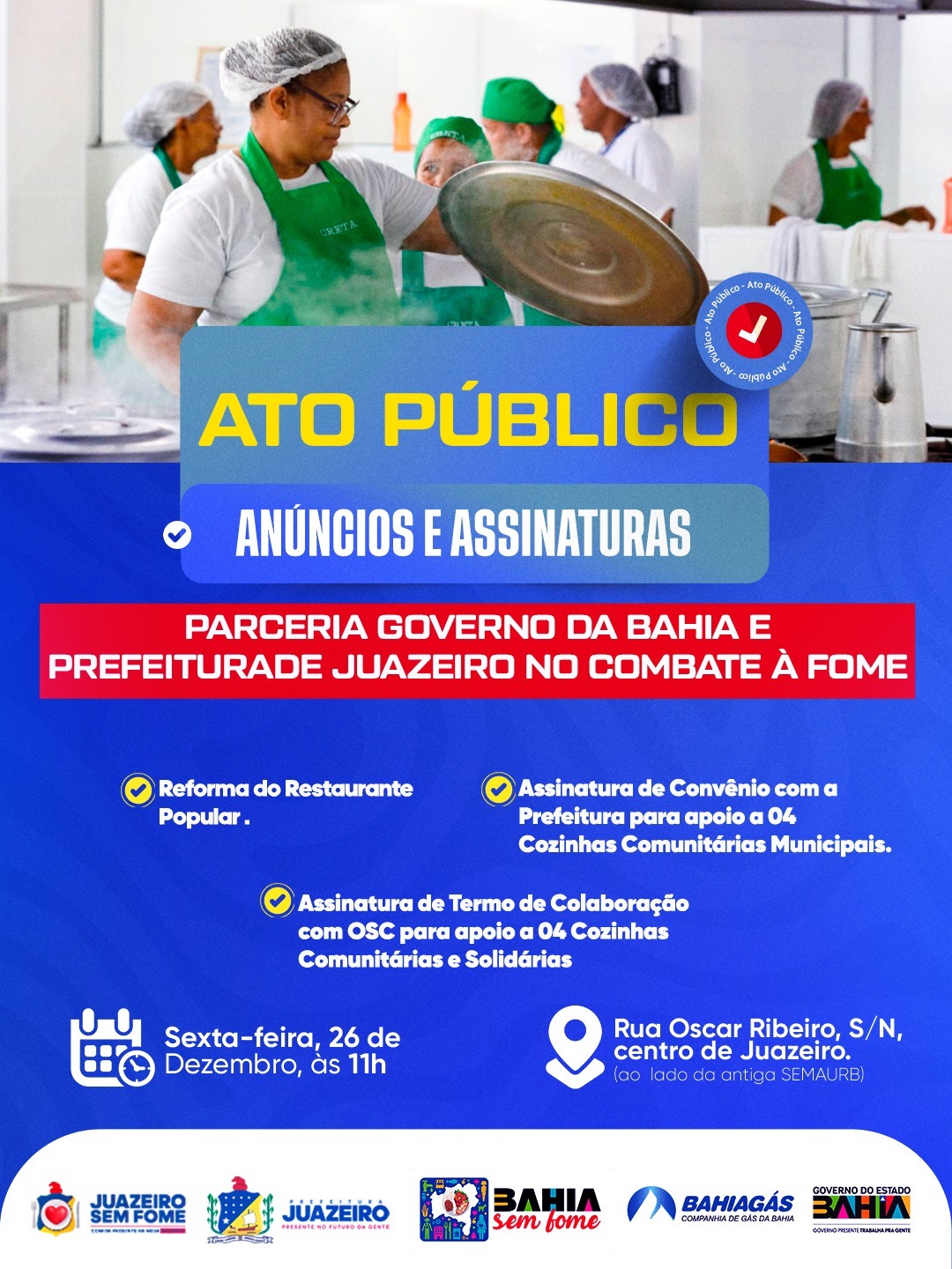 Prefeitura de Juazeiro realiza ato público com anúncios e assinaturas de parcerias no combate à fome