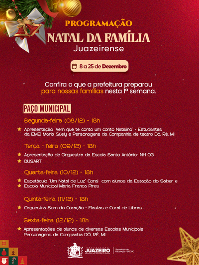 Tempo de celebrar em Juazeiro: começa hoje (8), às 18h, no Paço Municipal, o “Natal da Família Juazeirense”