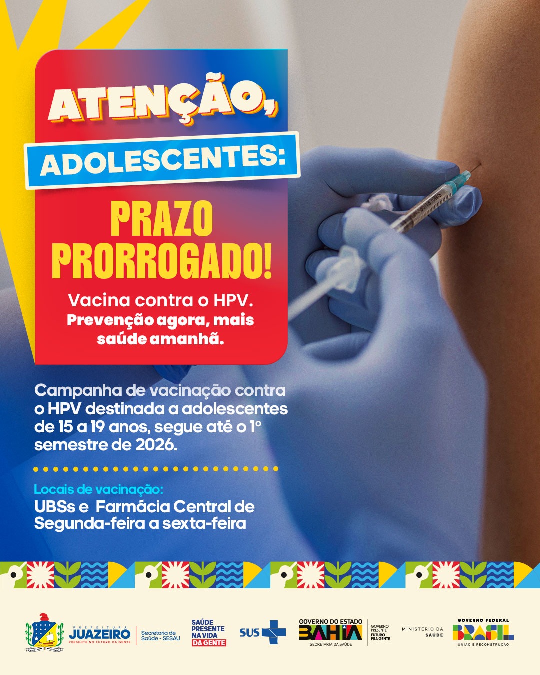 Prazo ampliado garante nova chance de vacinação contra o HPV para adolescentes e jovens em Juazeiro