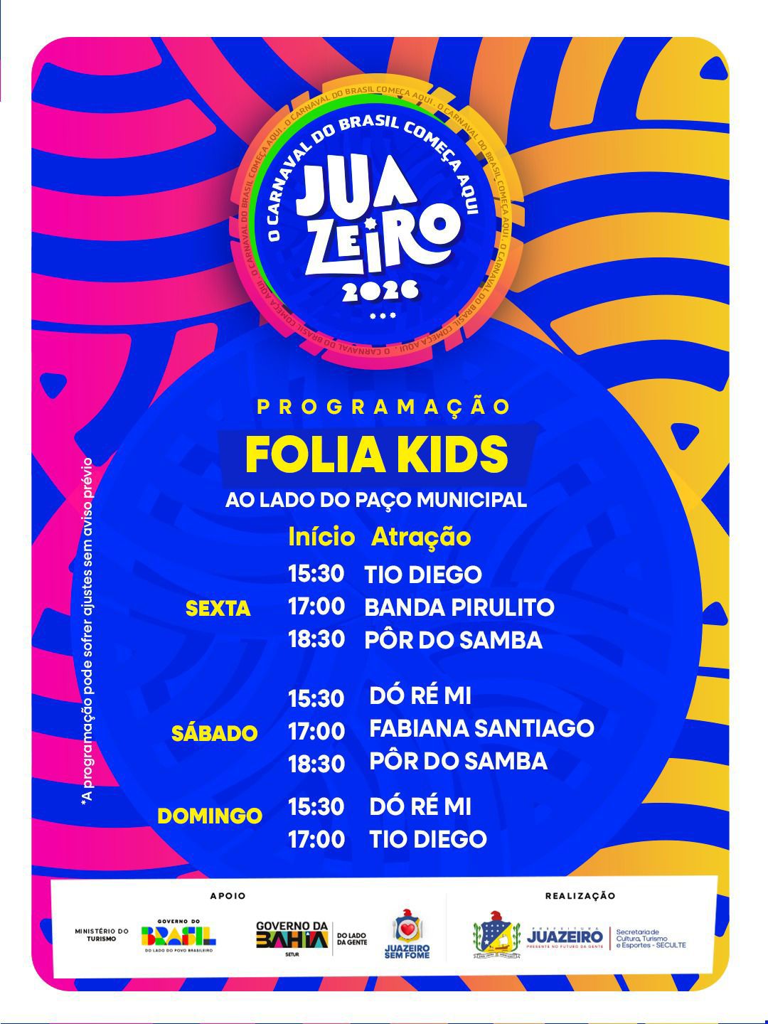 Cores, música e sorrisos: Circuito Folia Kids transforma o Carnaval de Juazeiro 2026 em festa para toda a família