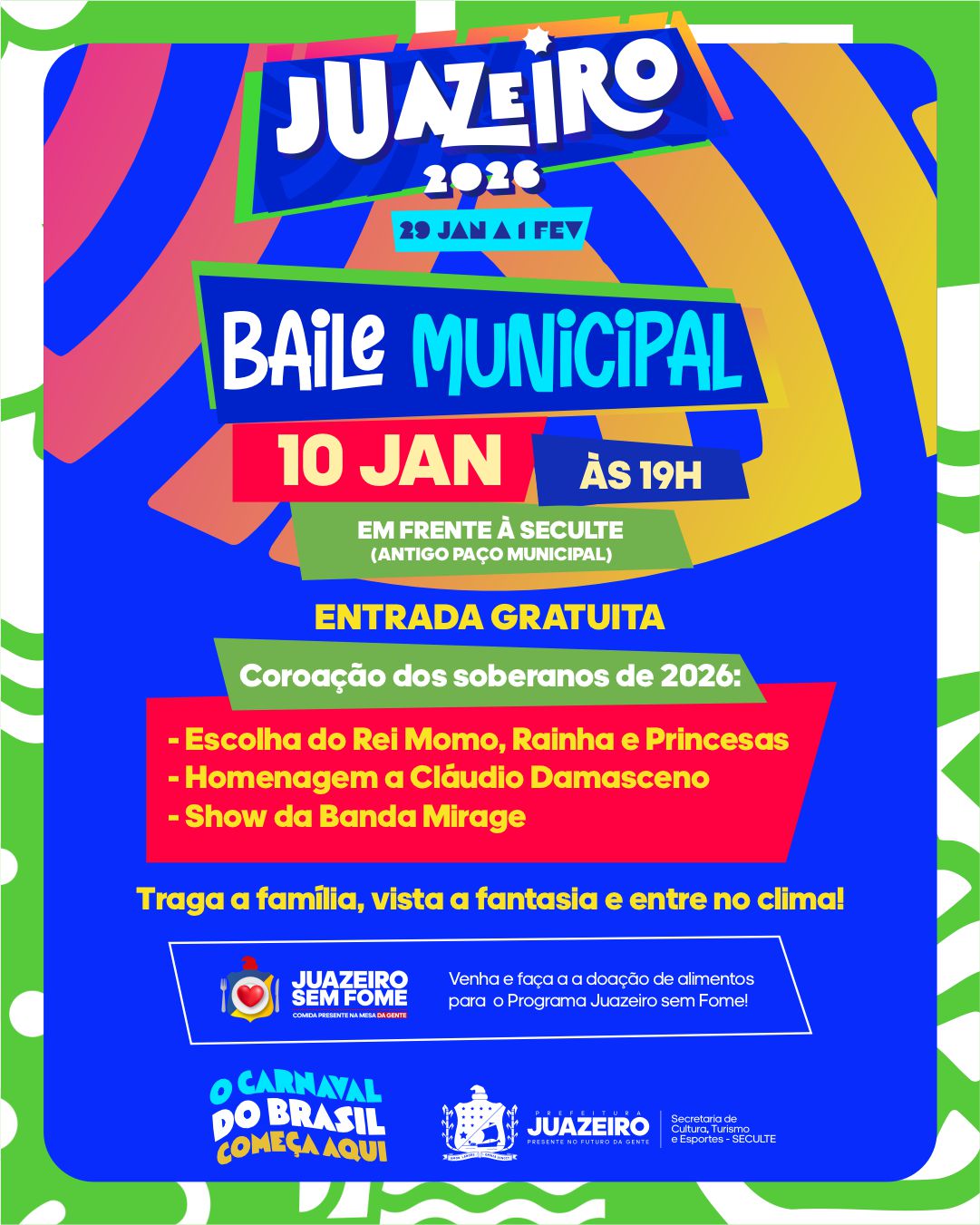 Carnaval 2026: Juazeiro realiza Baile Municipal no próximo sábado (10)