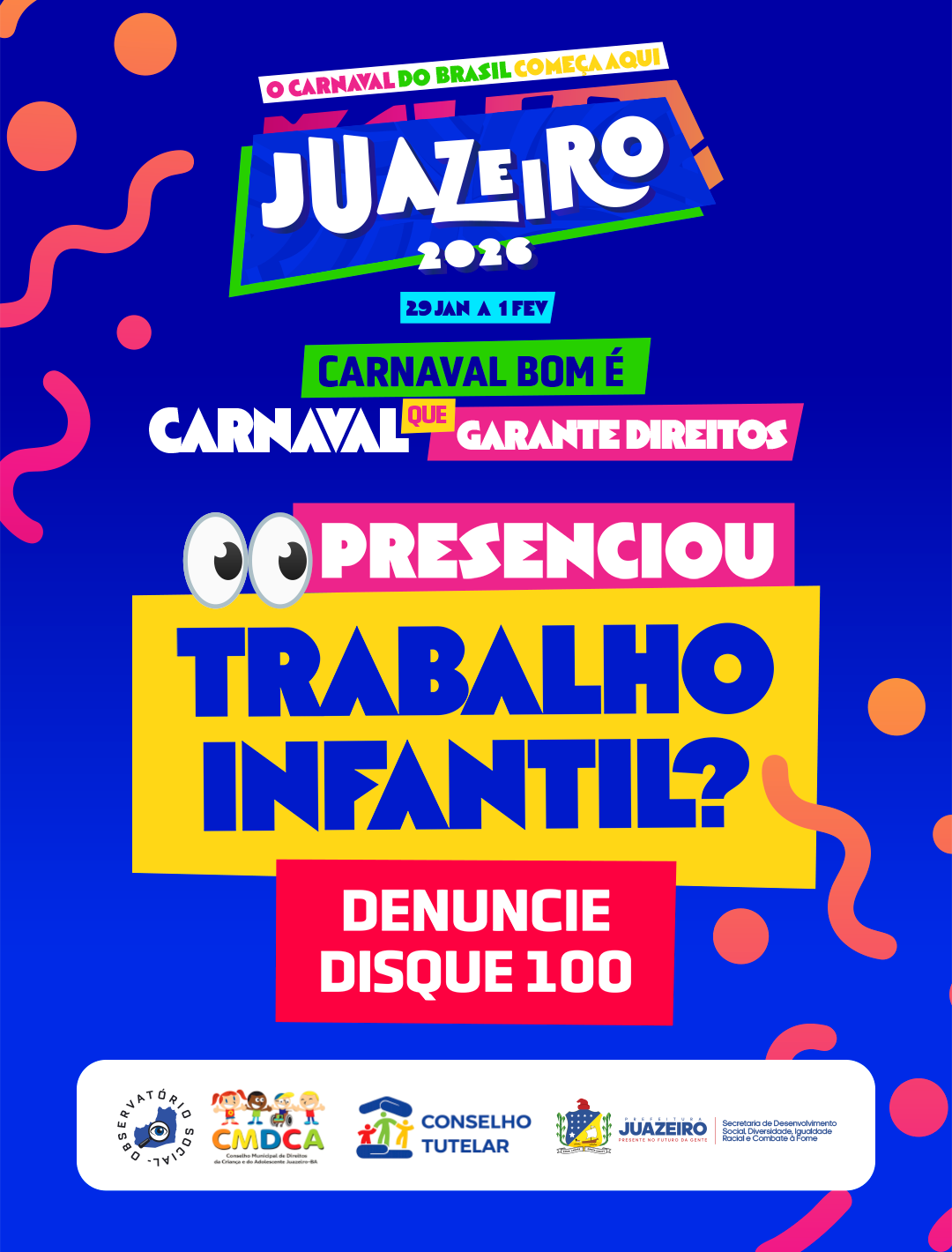 Secretaria de Desenvolvimento Social oferta serviços de acolhimento, proteção social e inclusão durante o Carnaval de Juazeiro 2026