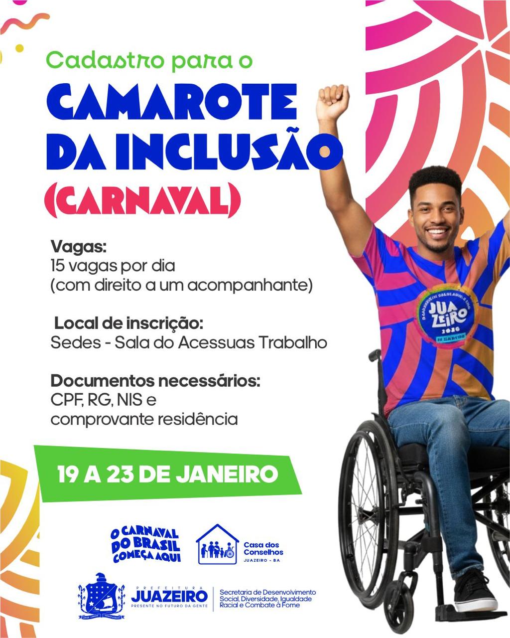 Camarote da Inclusão e Camarote dos Idosos no Carnaval 2026: Prefeitura de Juazeiro abre cadastro nesta segunda (19)