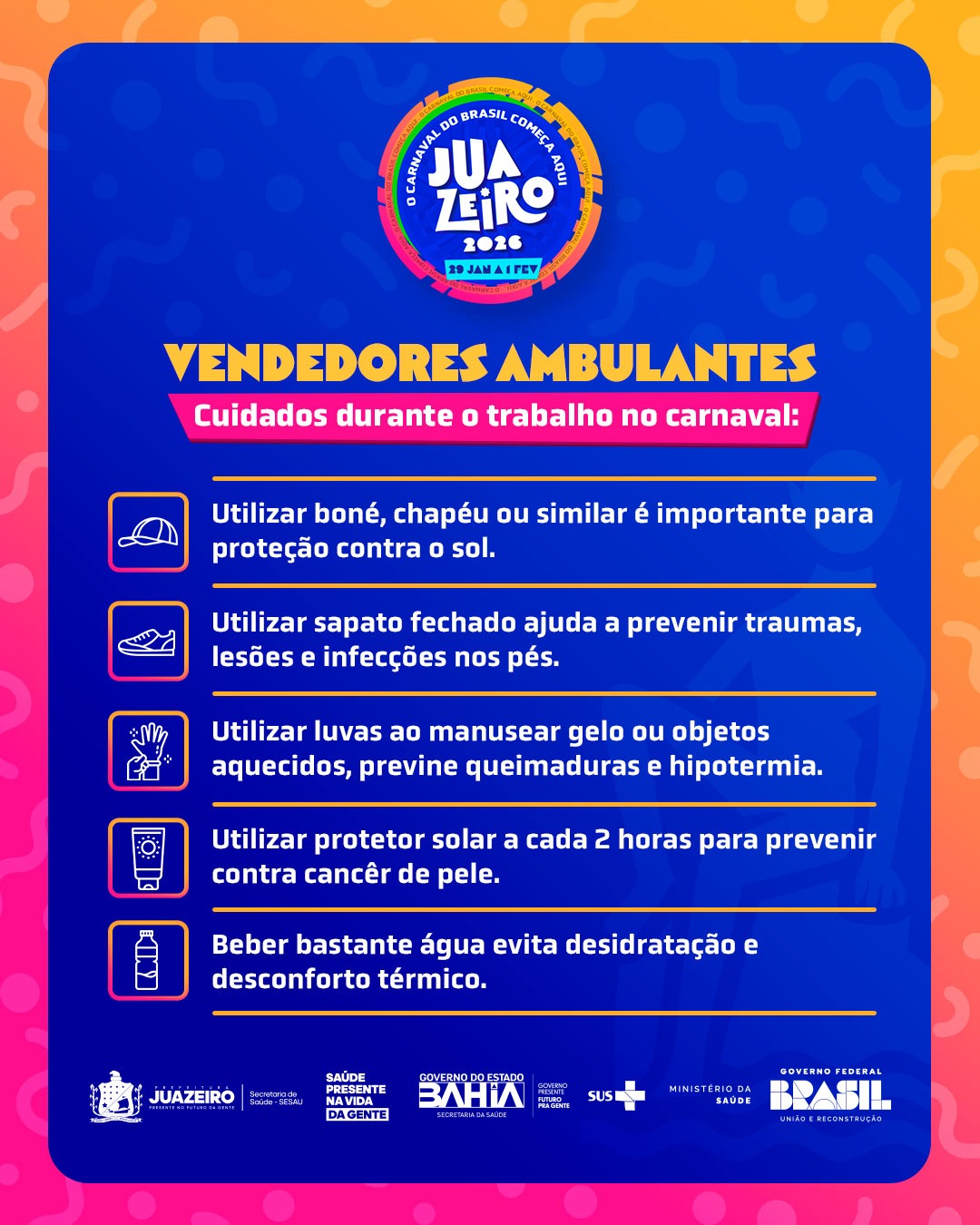 Sesau orienta vendedores ambulantes sobre cuidados com a saúde durante o Carnaval de Juazeiro