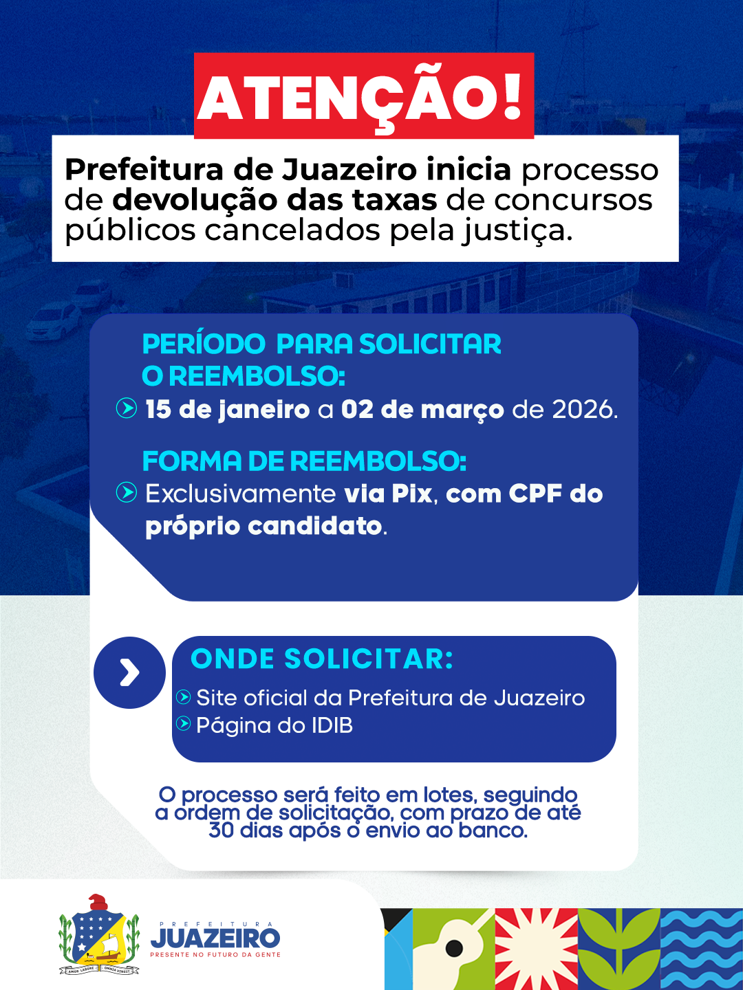 Prefeitura de Juazeiro inicia nesta quinta-feira (15) o processo de devolução das taxas de inscrição dos concursos públicos municipais cancelados pela Justiça