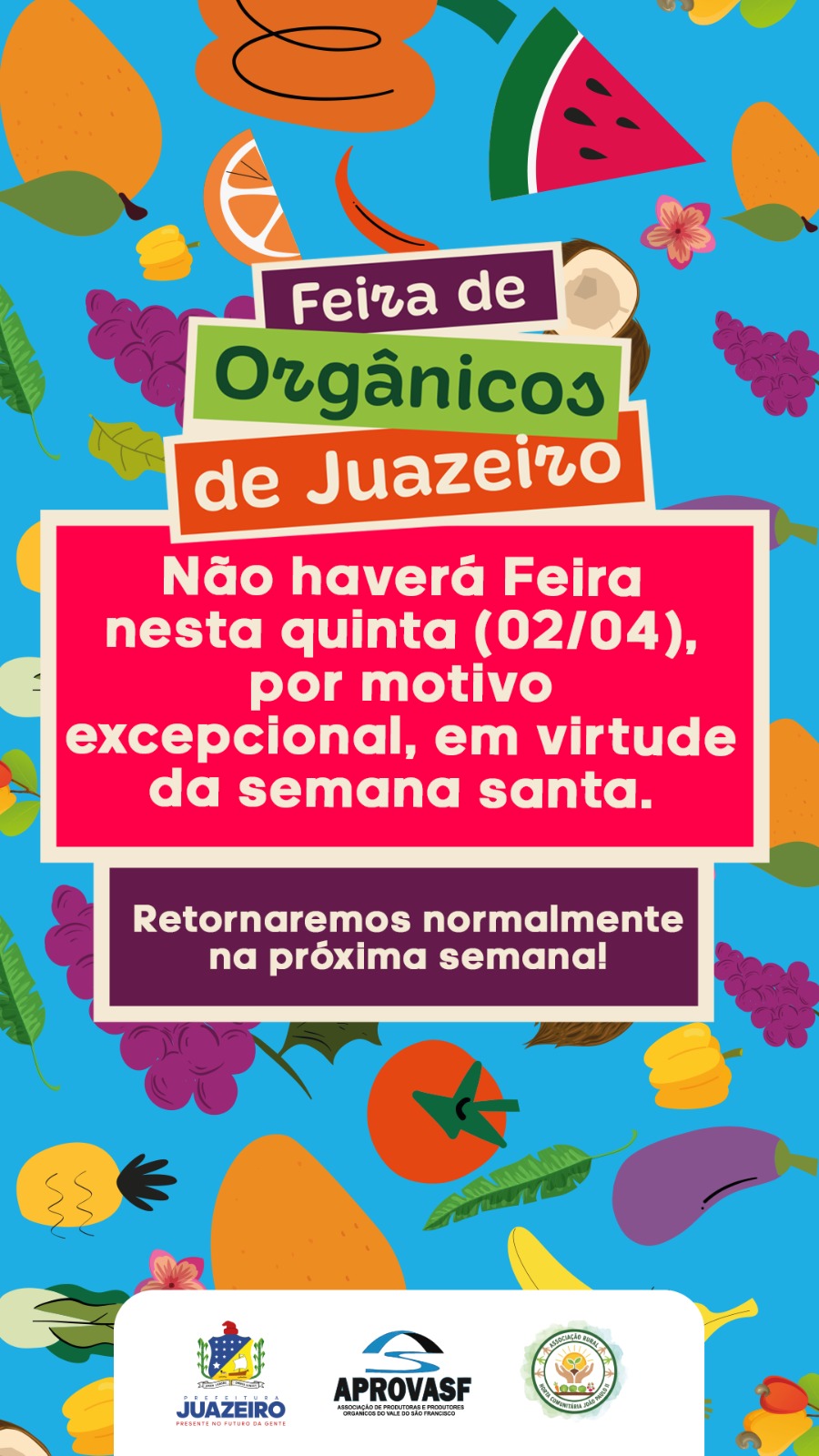 Feira de Orgânicos de juazeiro  será suspensa nesta quinta-feira Santa (2)