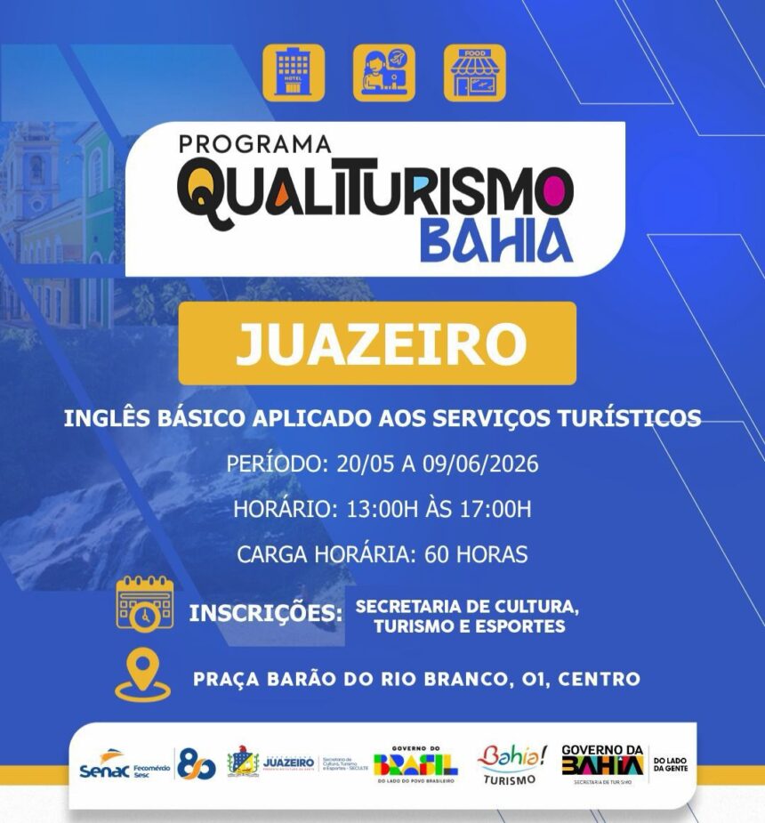 Prefeitura de Juazeiro abre inscrições para curso gratuito de Inglês Básico Aplicado aos Serviços Turísticos