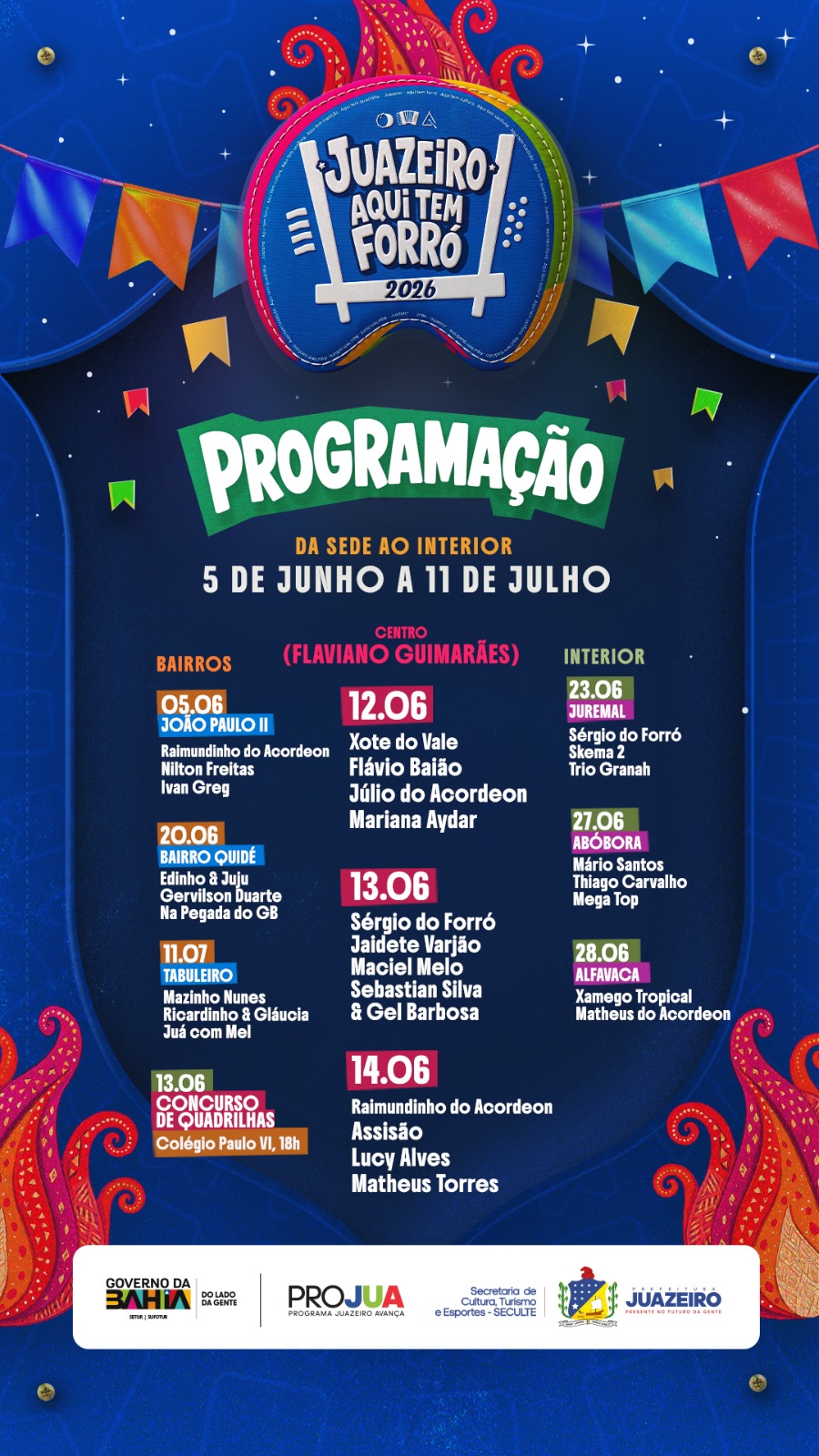 Juazeiro, aqui tem forró: Prefeitura confirma programação do São João 2026 com atrações na sede e interior