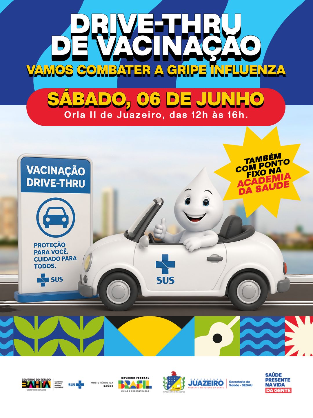 Drive-thru de Vacinação contra a Influenza acontece neste sábado (6) na Orla II de Juazeiro