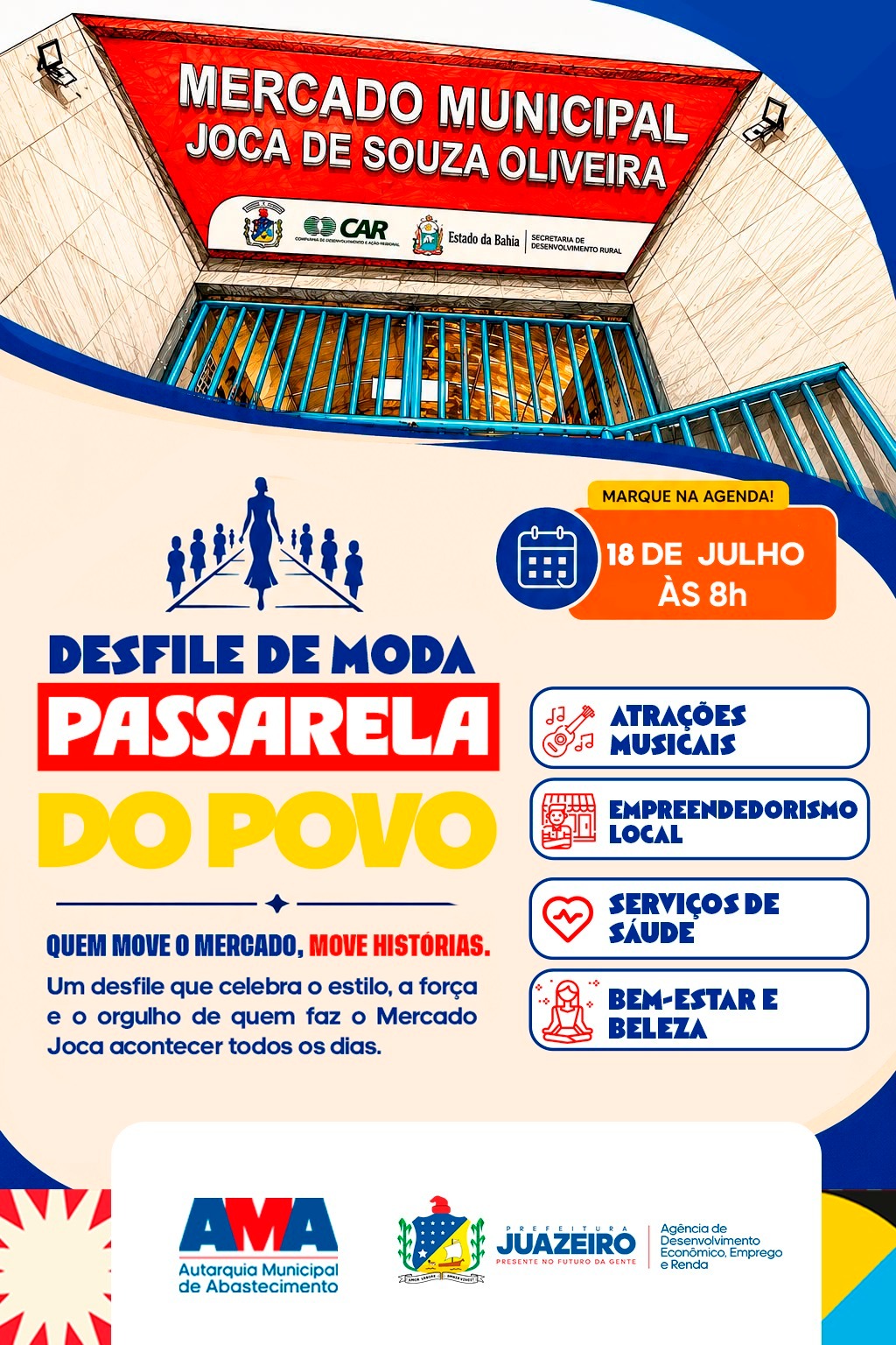 Mercado Joca de Souza celebra aniversário com desfile de moda, música e ações de saúde e beleza
