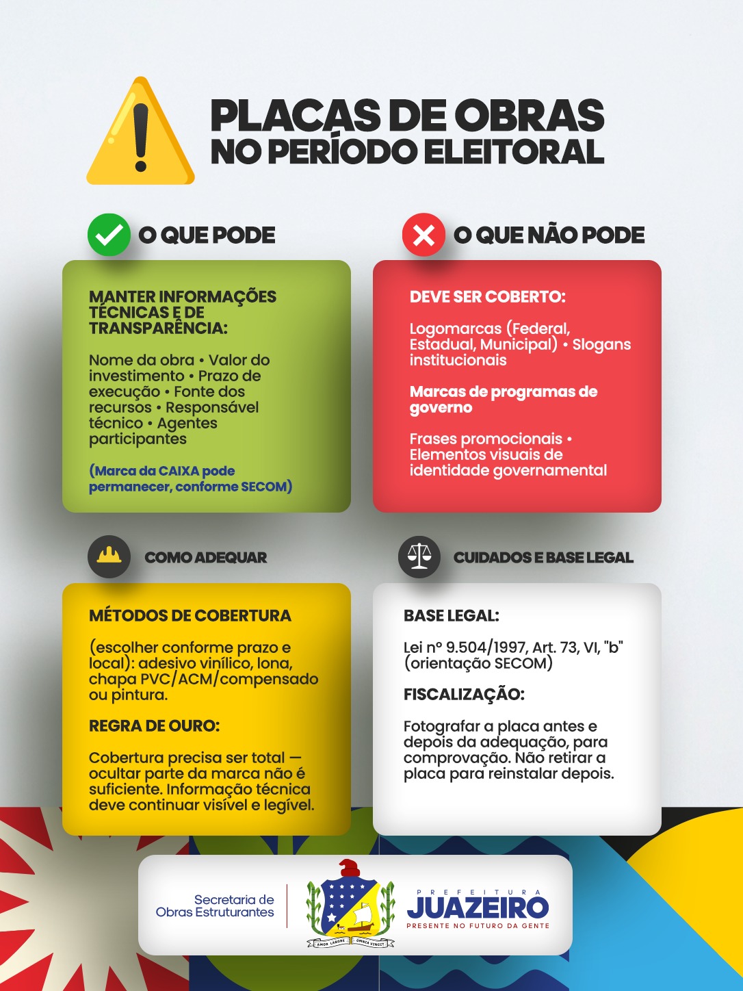 Prefeitura de Juazeiro adequa placas de obras em cumprimento à legislação eleitoral