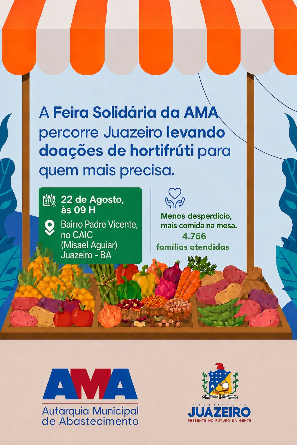 Feira Solidária da AMA promove doação de alimentos gratuitos para famílias do bairro Padre Vicente, neste sábado