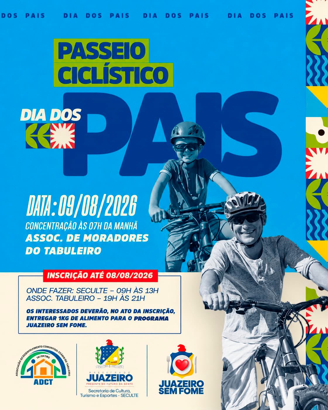 Prefeitura de Juazeiro realiza Passeio Ciclístico em comemoração ao Dia dos Pais neste domingo (9)