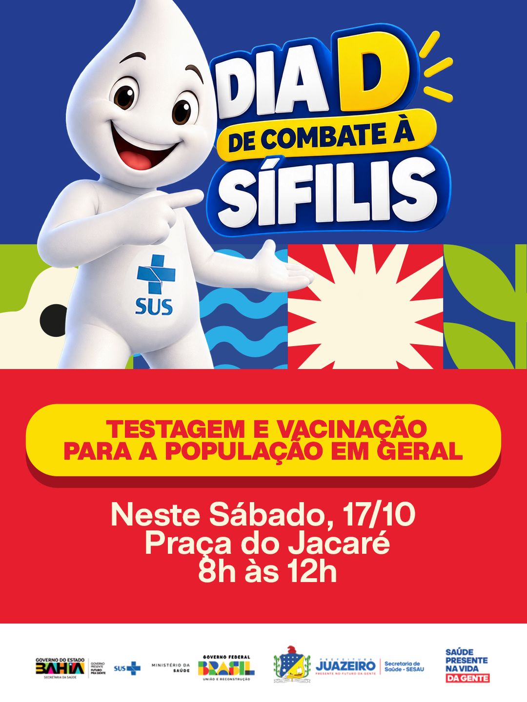 Outubro Verde: Juazeiro realiza Dia D de combate à sífilis neste sábado (17), na Praça do Jacaré