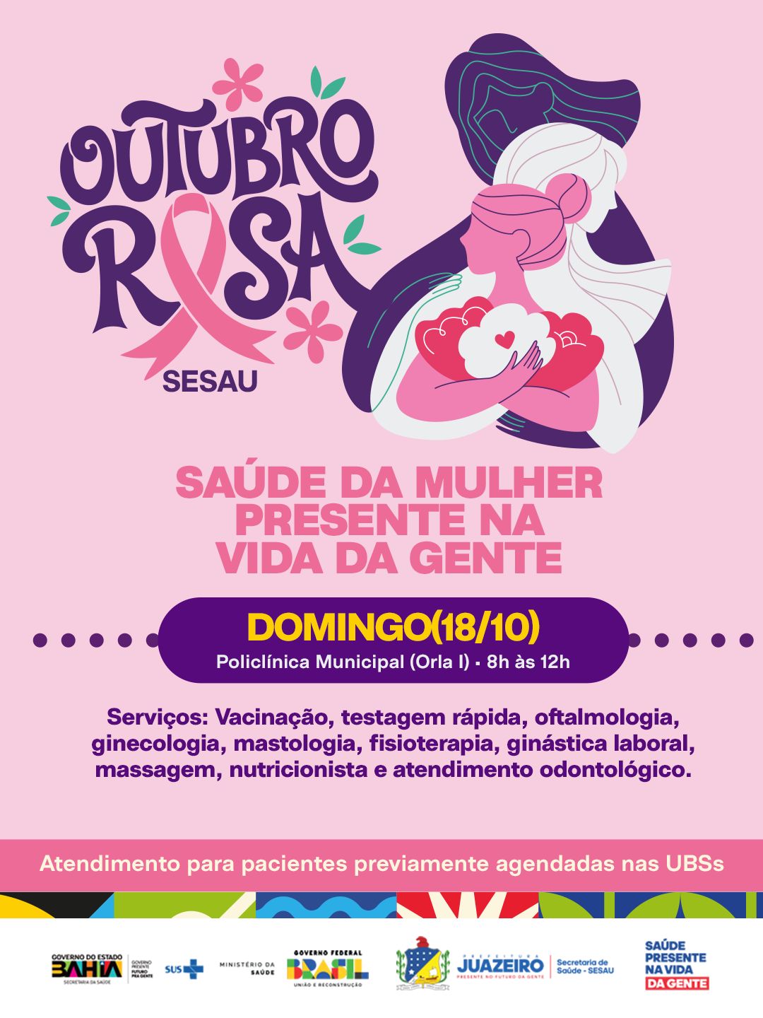 Outubro Rosa: Juazeiro promove atendimentos voltados à saúde da mulher neste domingo (18)