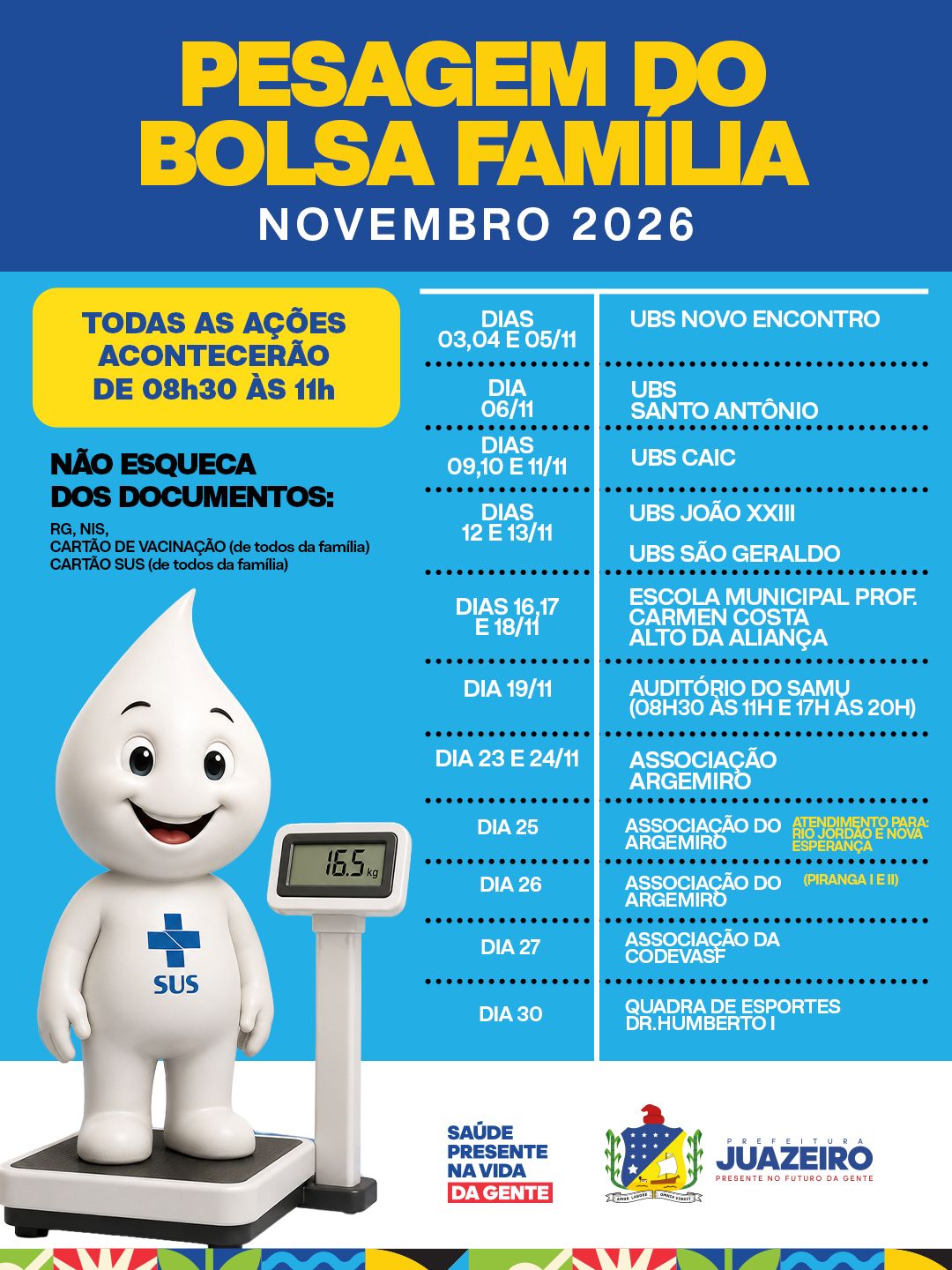 Sesau atualiza calendário de pesagem do Bolsa Família em Juazeiro para novembro